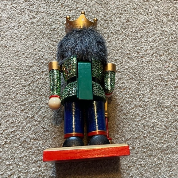 Nutcracker Sequin Sparkle Bedazzled Christmas Decoration Green Wooden